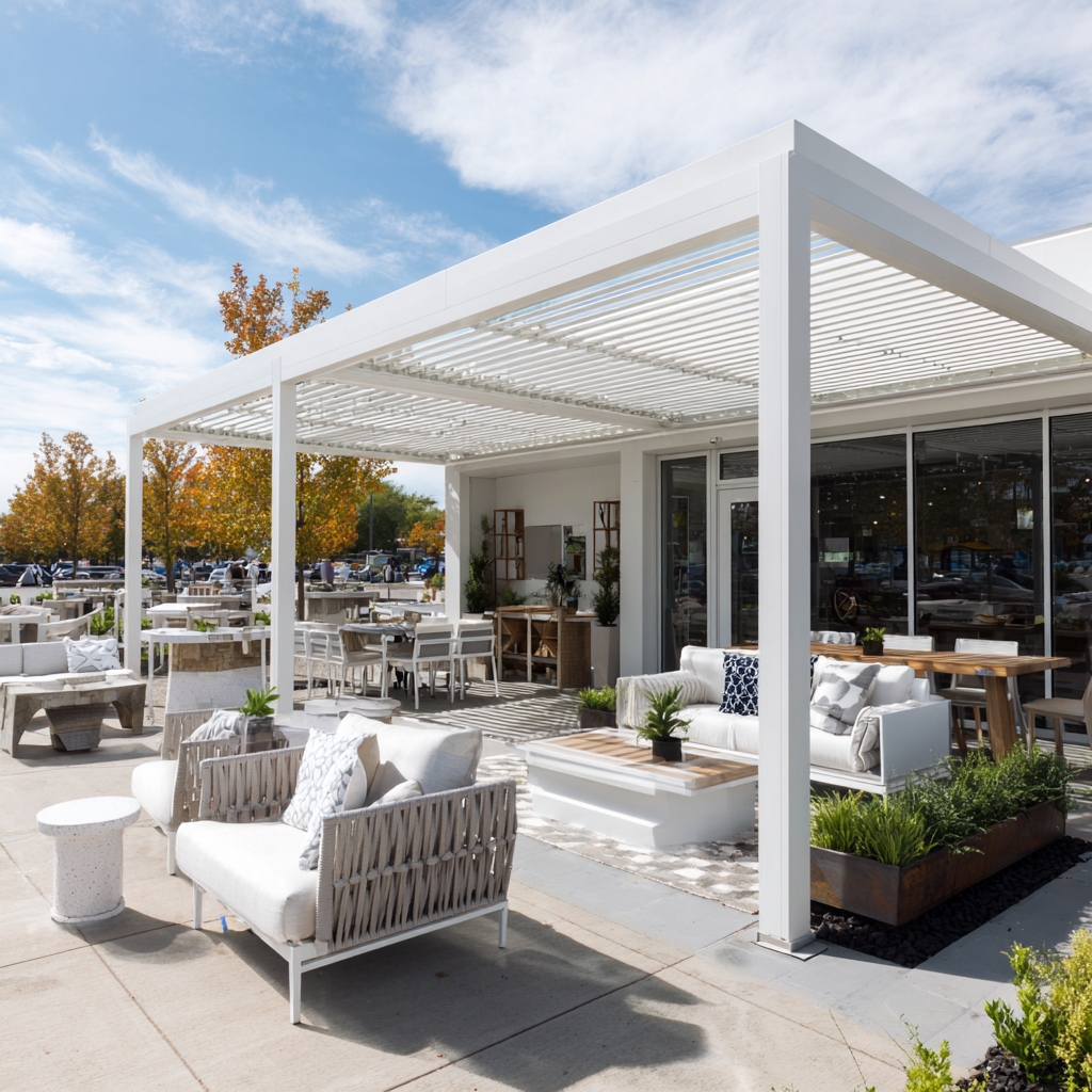 Pergola bioclimatique élégante installée sur terrasse