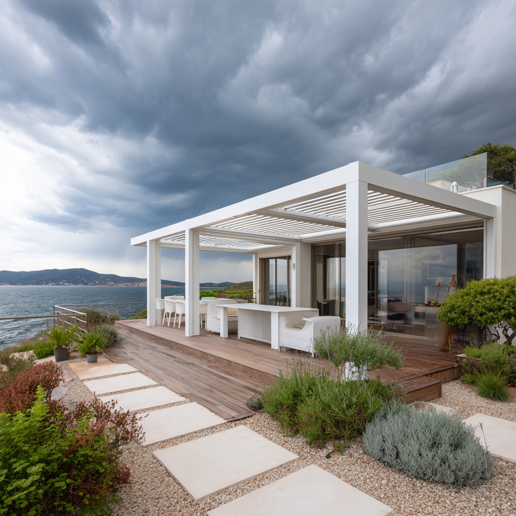 Pergola bioclimatique installée en Guyane